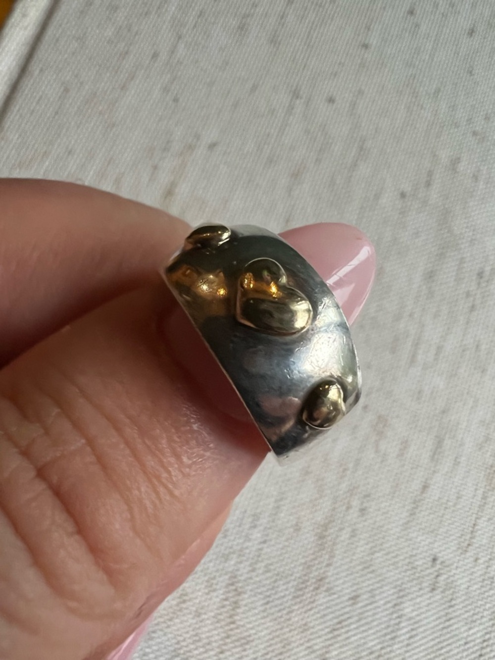 14K yellow gold and Sterling silver ring with hearts size 6.25 4g